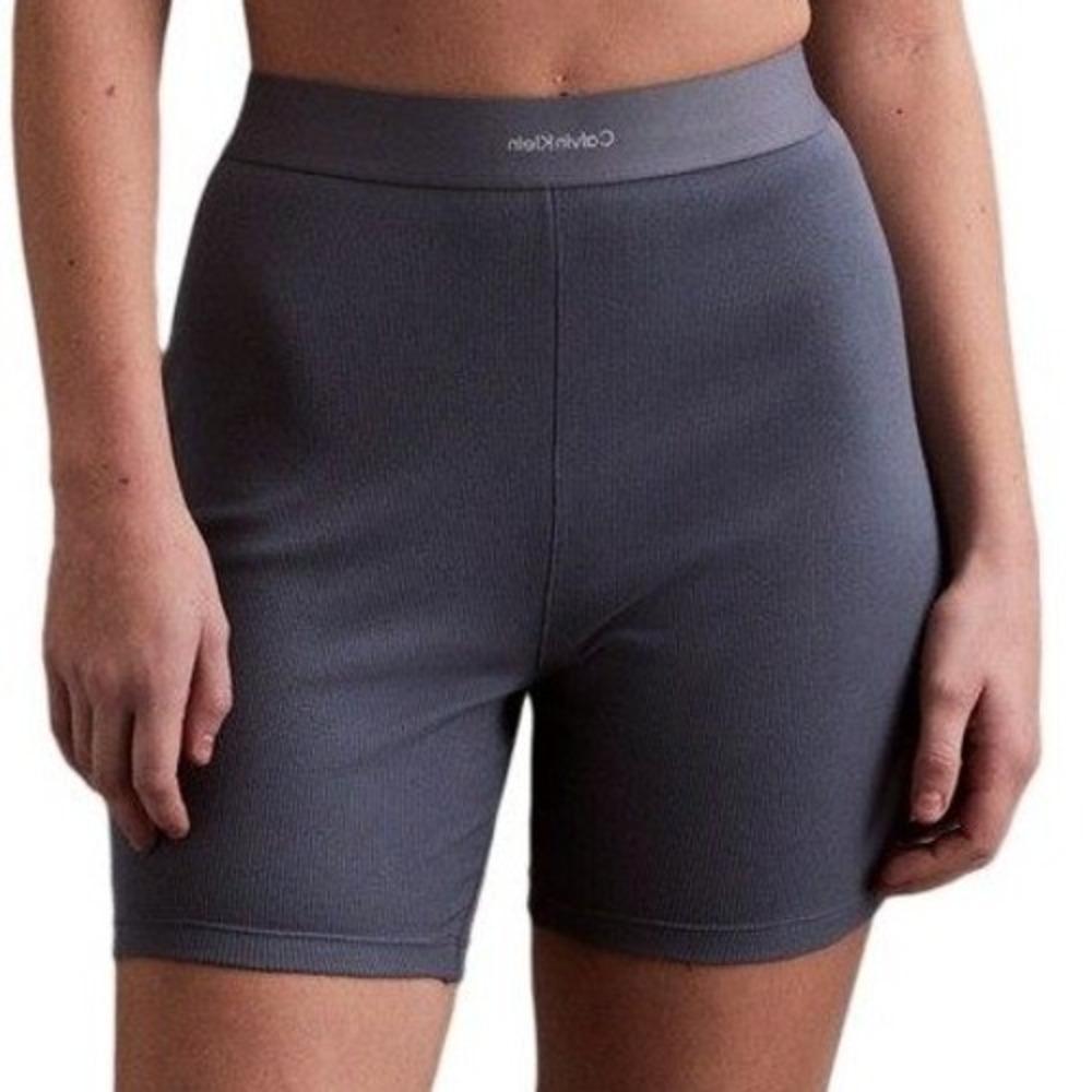 Calvin Klein Women Biker Shorts Blue Medium Ribbed Logo Comfort Waistband NWT